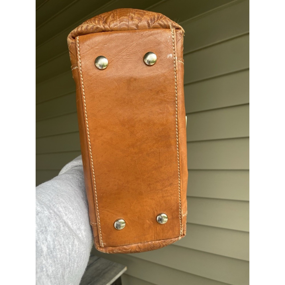 American West Embossed Tooled Leather Western Style Brown Tan Handbag Purse Bag - Picture 9 of 16